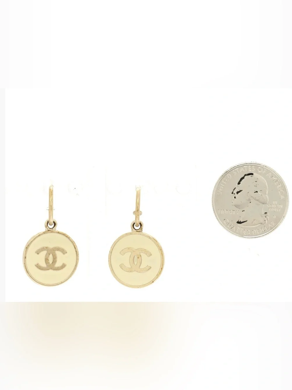 CHANEL Enamel CC Drop Earrings White